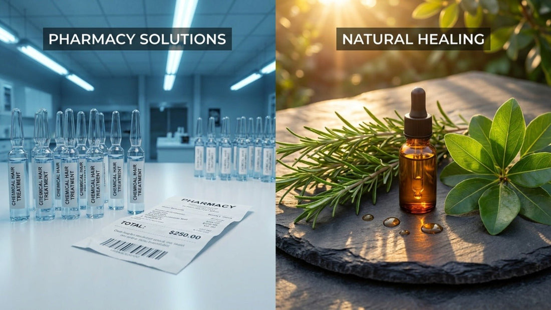 Comparaison entre un spray anti-chute cheveux en pharmacie et la lotion naturelle efficace WOSMA au meilleur prix au Maroc